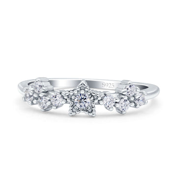 Half Eternity Style Wedding Ring Star Design Simulated Cubic Zirconia 925 Sterling Silver
